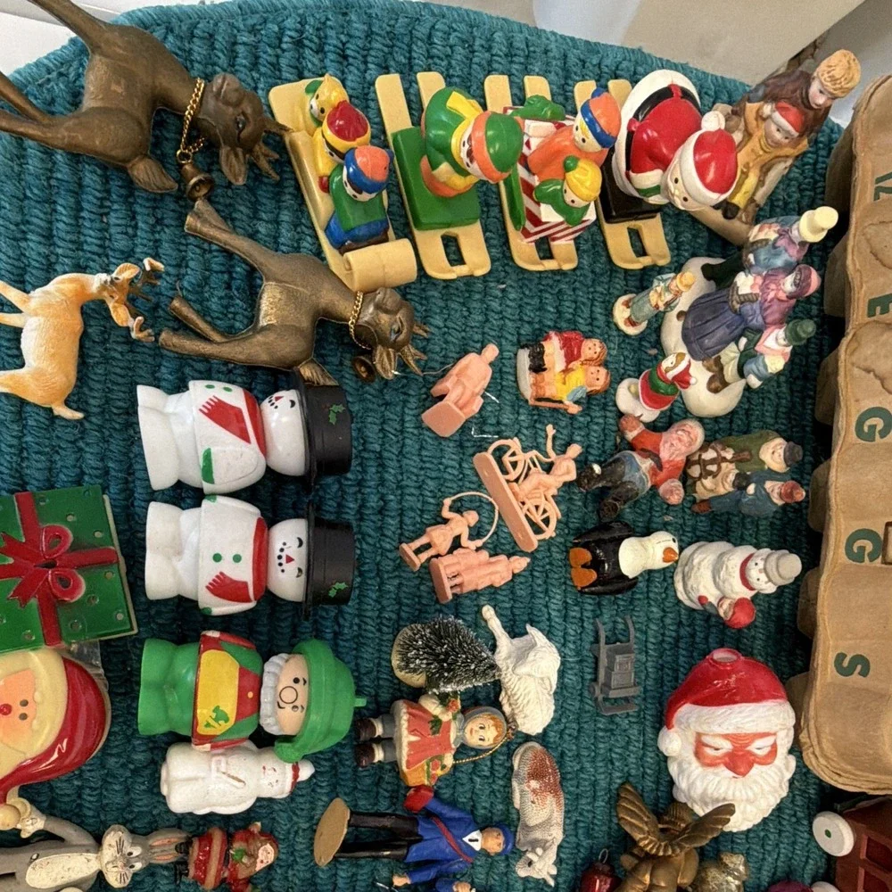 Assorted Christmas Ornament Lot Santa Snowman Reindeer Figurines Multicolor